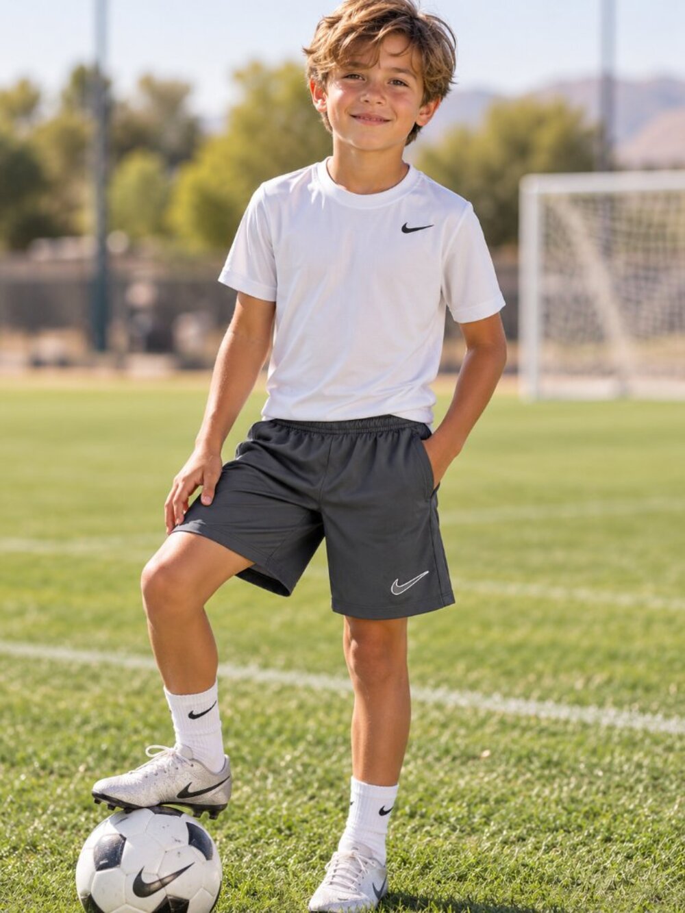 NIKE DRI-FIT Gray Long Shorts Boys M 10 12 Swoosh Basketball Running Sports
